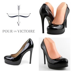 Pour La Victoire Black Patent Irina Heel Pumps